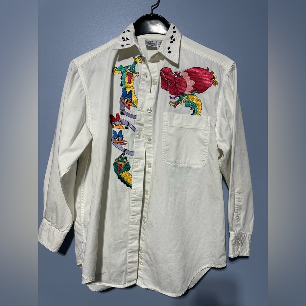 Vintage rare Disney store Fantasia White Embroidered Shirt size small
